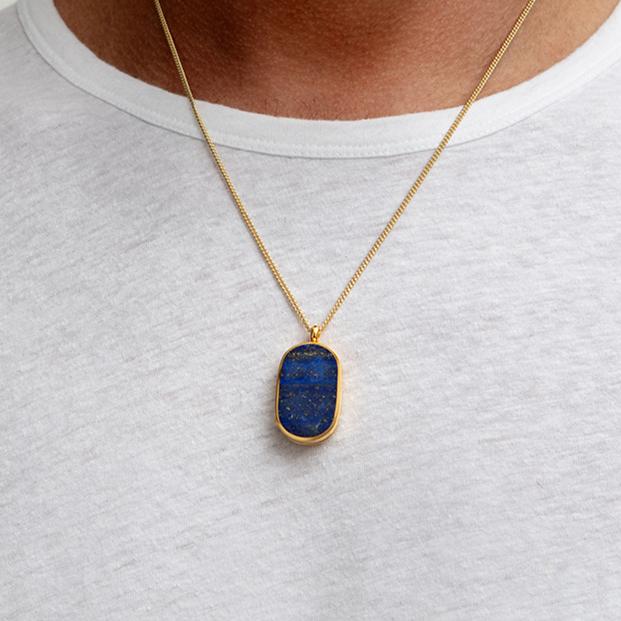 Men’s Large Lapis Dog Tag Locket