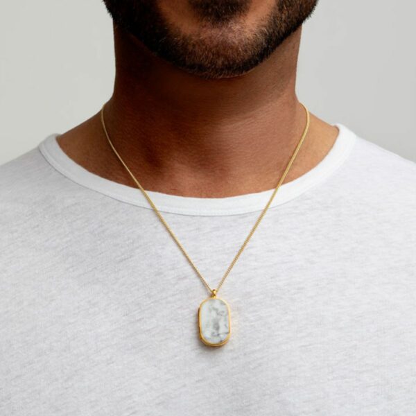 Mens Locket Gold Howlite Zoomed In