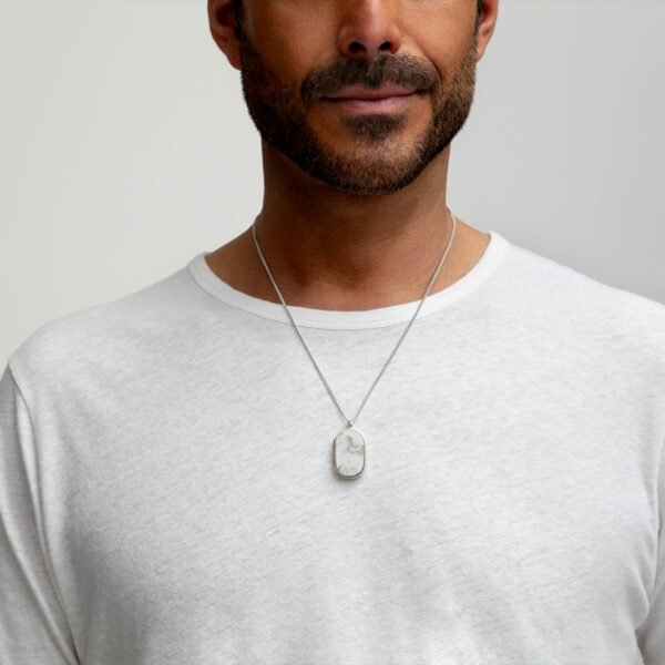 Men's Large Howlite Dog Tag Locket - Silver