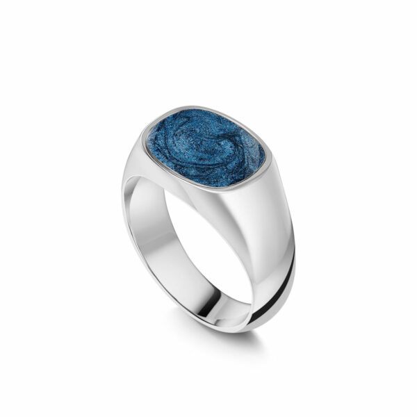 Rounded Rectangular Signet Ashes Resin Ring - Silver