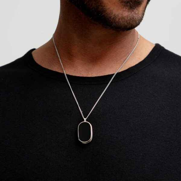 Men's Large Onyx Silver Locket