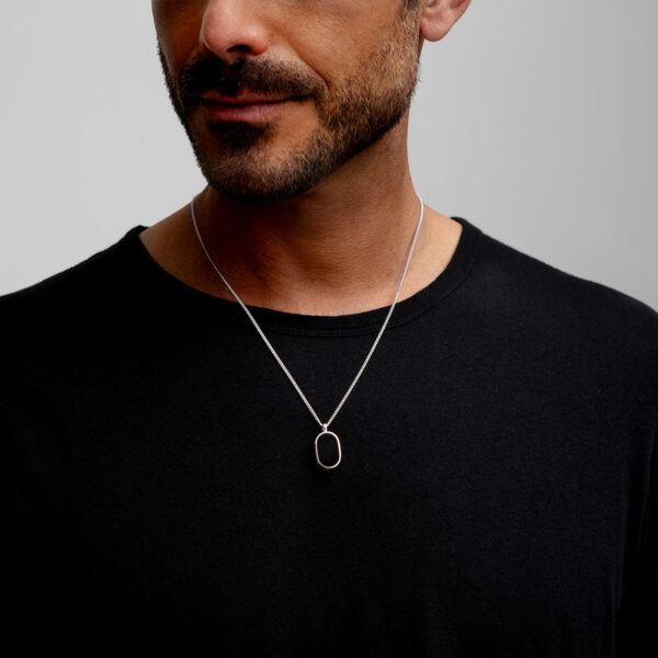 Men's Small Onyx Dog Tag Locket - Silver