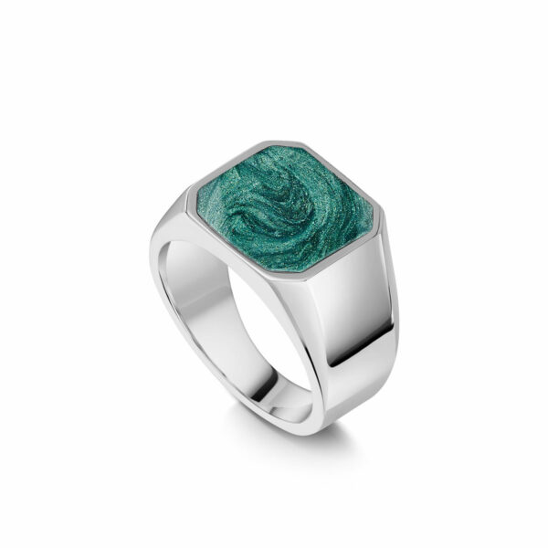 Octagonal Signet Ashes Resin Ring - Silver