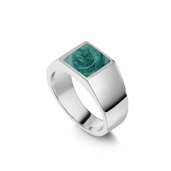 Square Signet Ashes Resin Ring - Silver