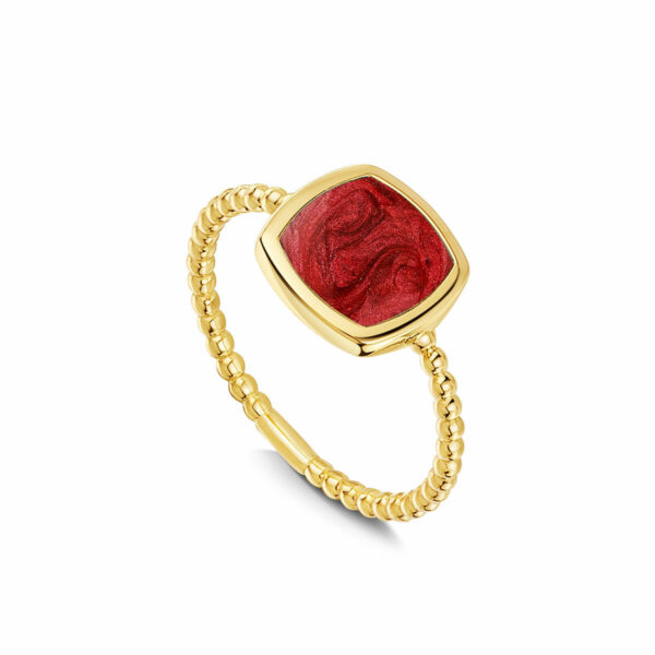 Rounded Square Ashes Resin Ring With Beaded Band - Gold