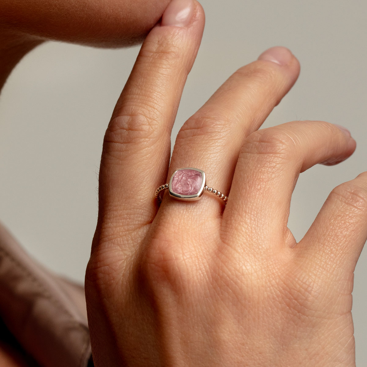 Rounded Square Ashes Resin Ring With Beaded Band
