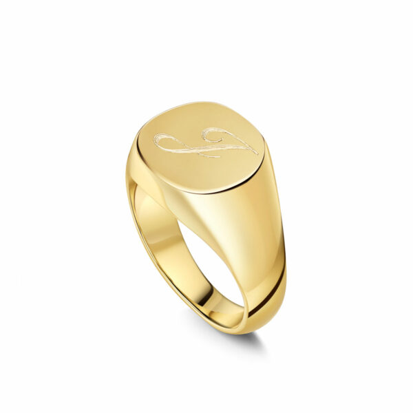 Rounded Classic Personalised Signet Ring - 18K Gold Plated Solid Silver