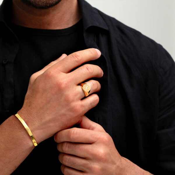 Round Personalised Signet Ring - 18K Gold Plated Solid Silver