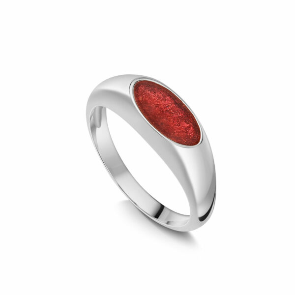 Flat Oval Signet Ashes Resin Ring - Silver