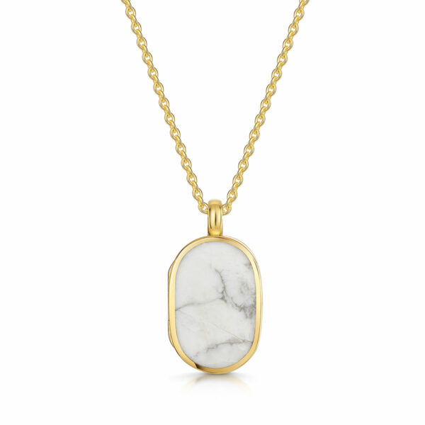 Small Howlite Dog Tag Locket - Gold