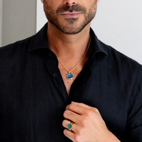 Men’s Round Ashes Resin Necklace - Gold