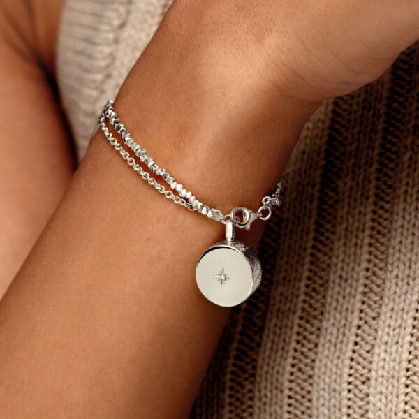 Diamond Drum Urn Bracelet with Nugget Chain