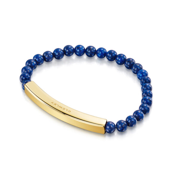 Name Bar Beaded Lazurite Bracelet - 18K Gold Plated Steel