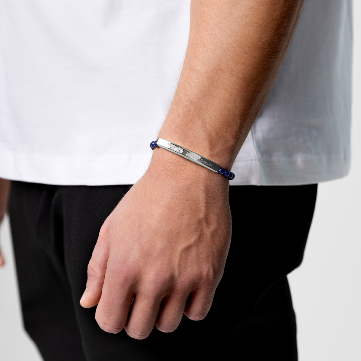 Name Bar Beaded Lazurite Bracelet