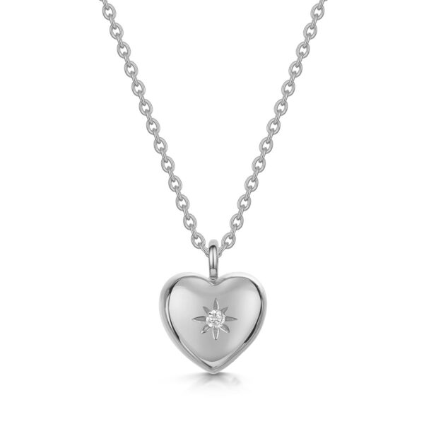 Large Crystal Set Heart Urn Ashes Necklace - Silver
