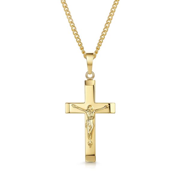Men's Jesus Cross Pendant with Curb Chain - Gold