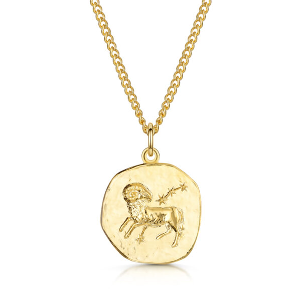 Men's Gold Coin Zodiac Necklace - Aires