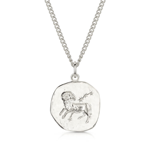 Men's Silver Coin Zodiac Necklace - Aires