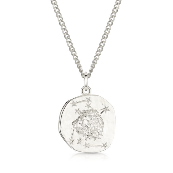 Men's Silver Coin Zodiac Necklace - Leo