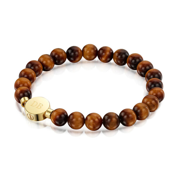 Large Beaded Tiger's Eye Urn Bracelet - Gold