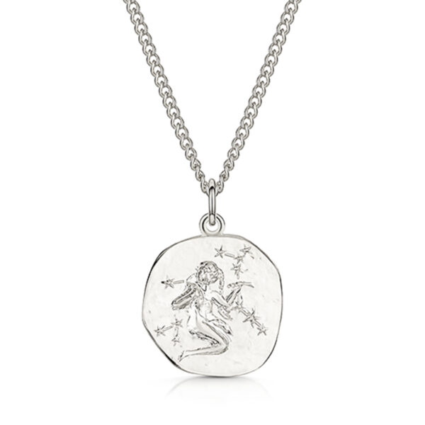 Men's Silver Coin Zodiac Necklace - Aquarius