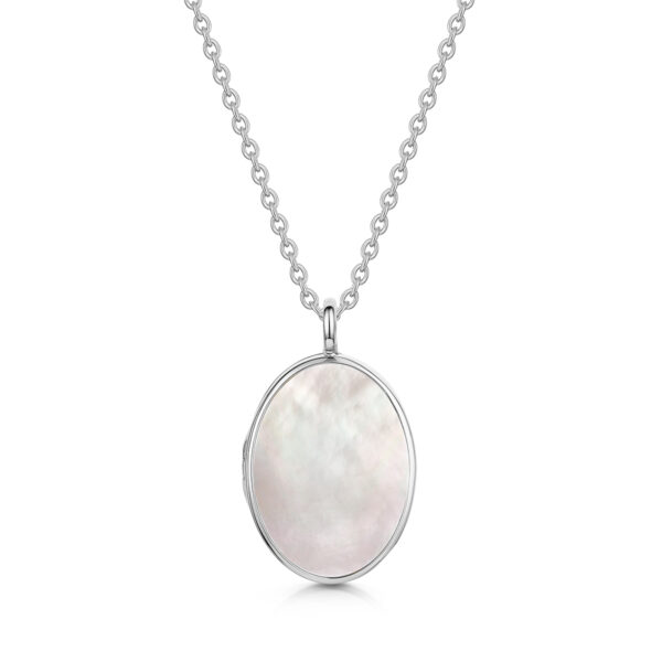 LLL014_YGP - Large Oval Mother of Pearl Locket silver