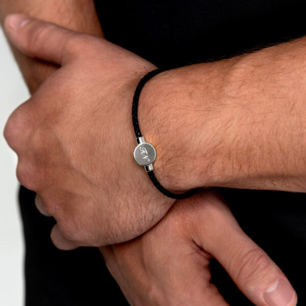 Men's Braided Cord Bracelet With Circular Urn - Silver