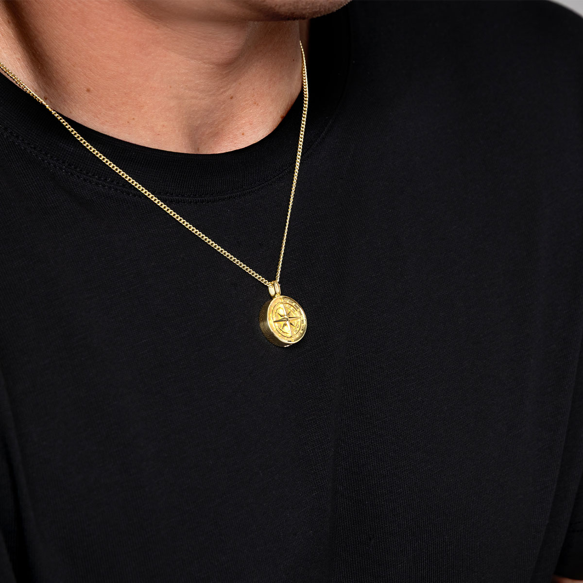 Men's Compass Urn Necklace - Gold