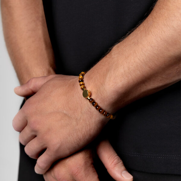 Men's Small Beaded Tiger's Eye Urn Bracelet - Gold