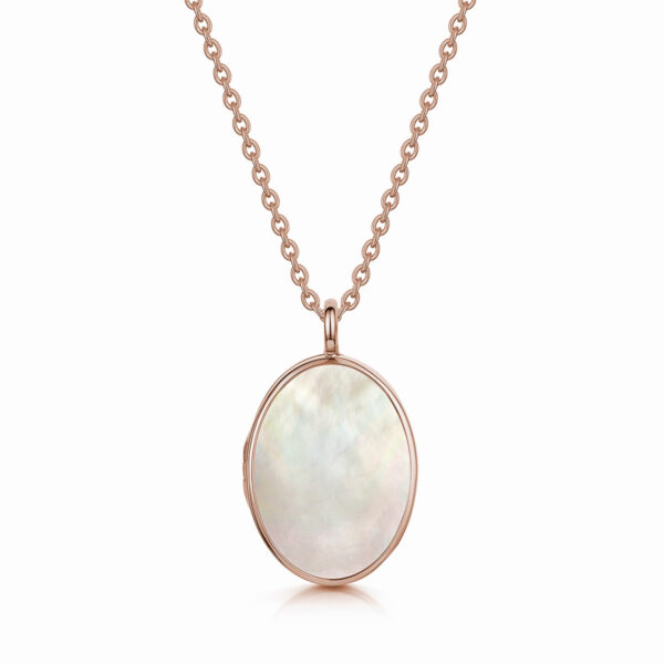 Large Oval Mother of Pearl Locket - Rose Gold