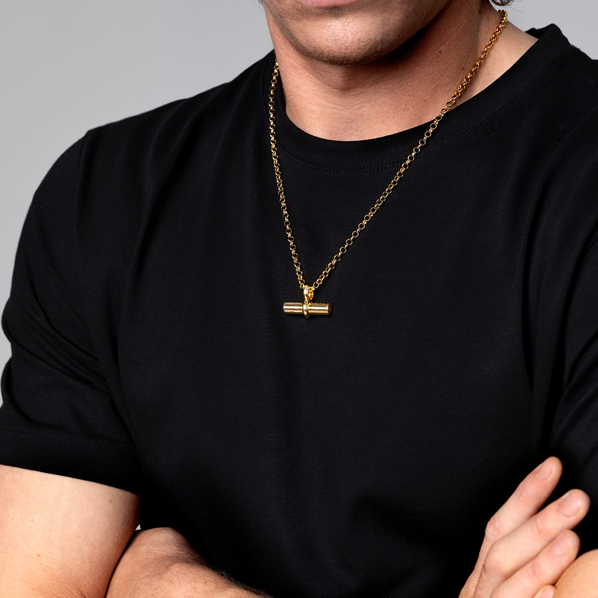 Men's Chunky T Bar Urn Necklace - Gold