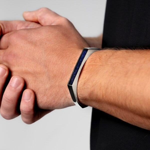 Men's Geometric Flat-Top Ashes Resin Bangle - Silver