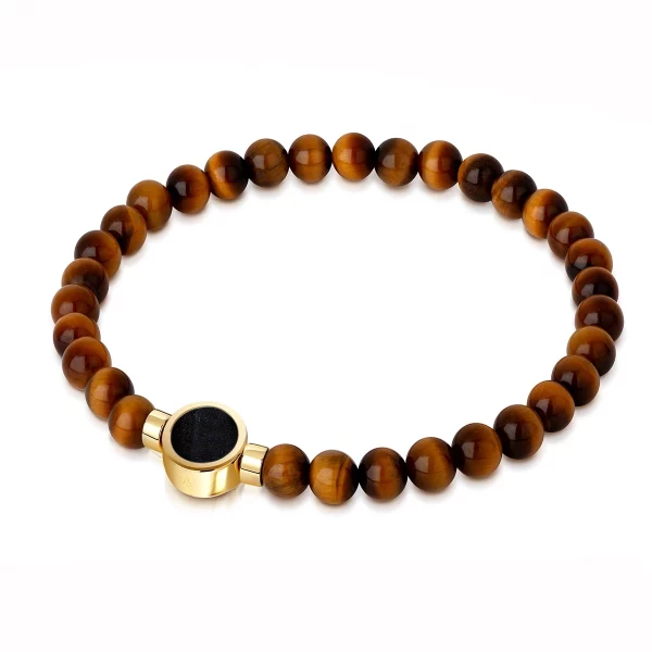 Men's Small Beaded Tiger's Eye Ashes Resin Bracelet - Gold