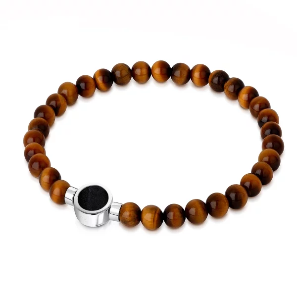 Men's Small Beaded Tiger's Eye Ashes Resin Bracelet - Silver