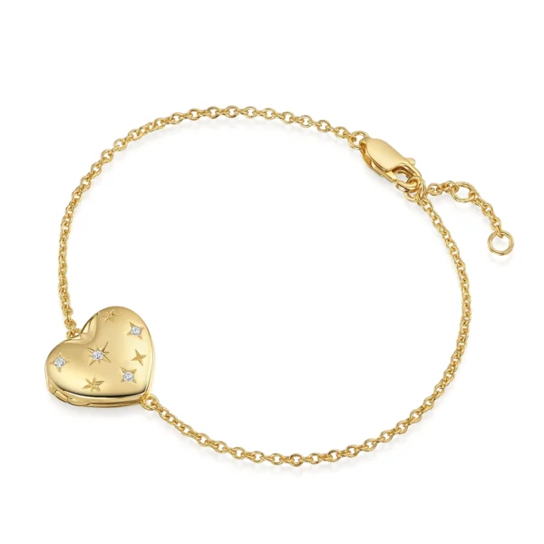 Crystal Heart Bracelet Locket - Gold