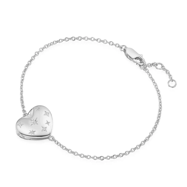Crystal Heart Bracelet Locket - Silver