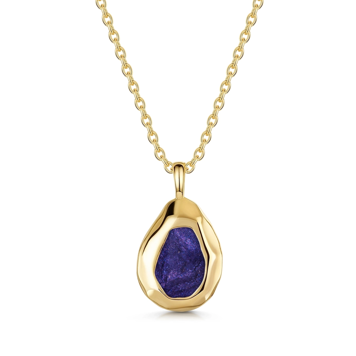 Large Organic Teardrop Ashes Resin Necklace - Gold