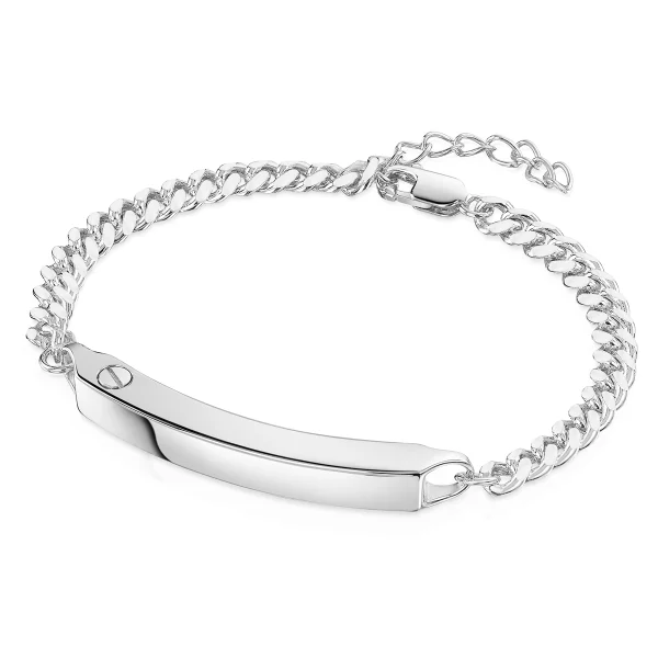 Legacy Name Bar Urn With Cuban Chain Bracelet - Silver