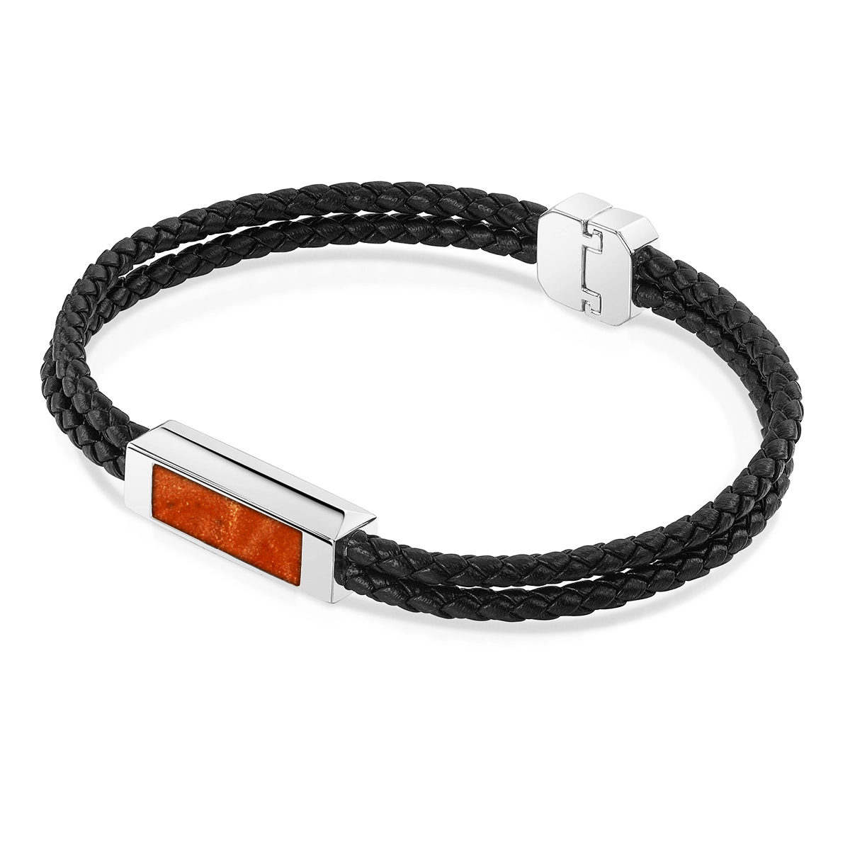 Men's Braided Double Cord Bracelet With Ashes Ingot Urn - Silver