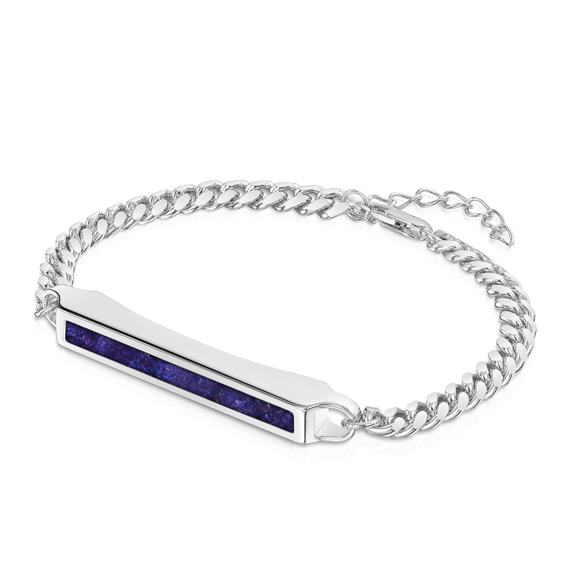 Men's Large Capsule Ashes Bracelet With Cuban Chain - Silver