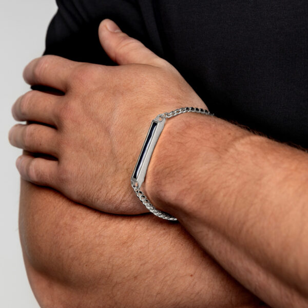 Men's Large Capsule Ashes Resin Bracelet With Cuban Chain - Silver