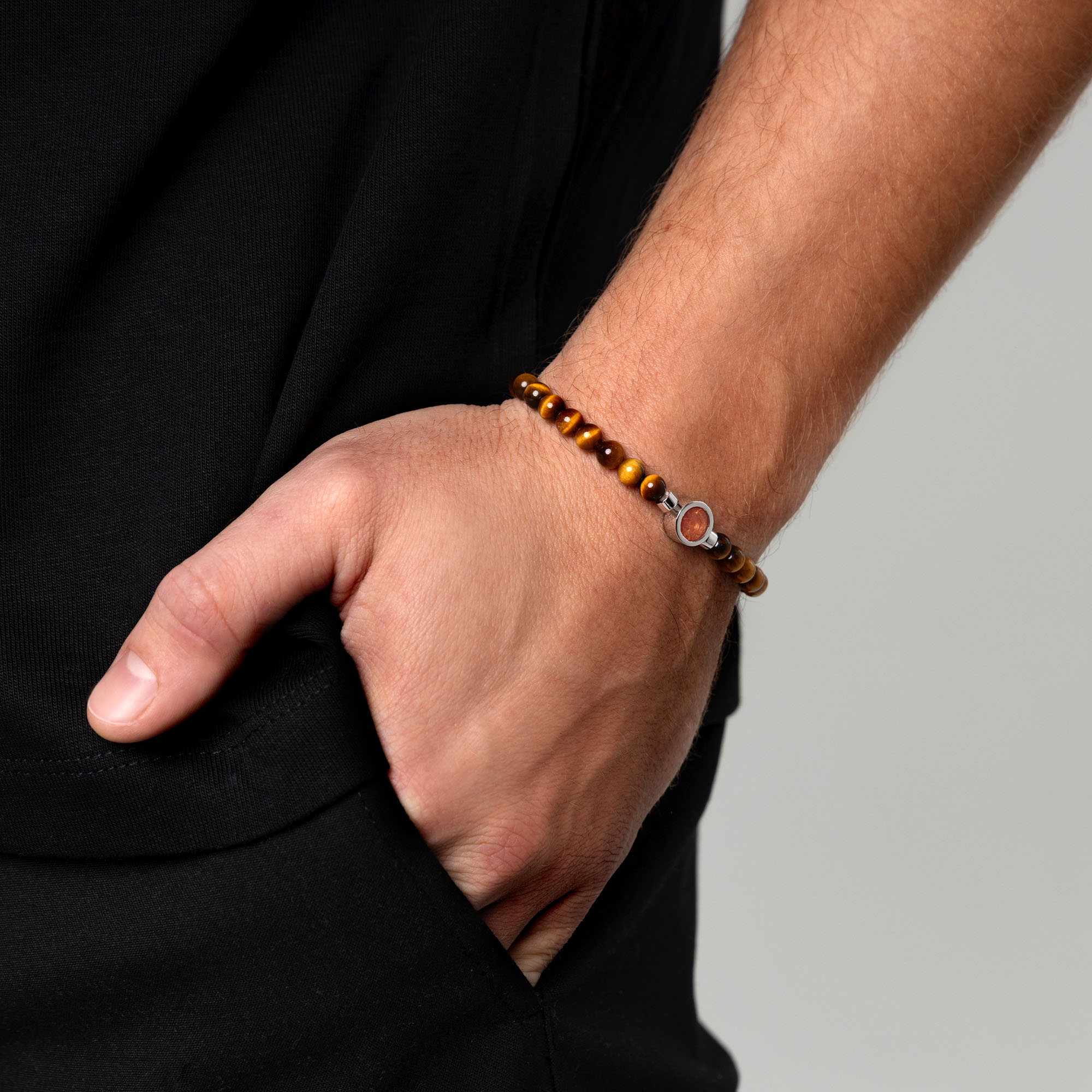 Men’s Small Beaded Tiger’s Eye Ashes Resin Bracelet – Silver SB20689A-TIGERSEYE (2)