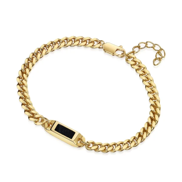Men's Small Capsule Ashes Bracelet With Cuban Chain - Gold