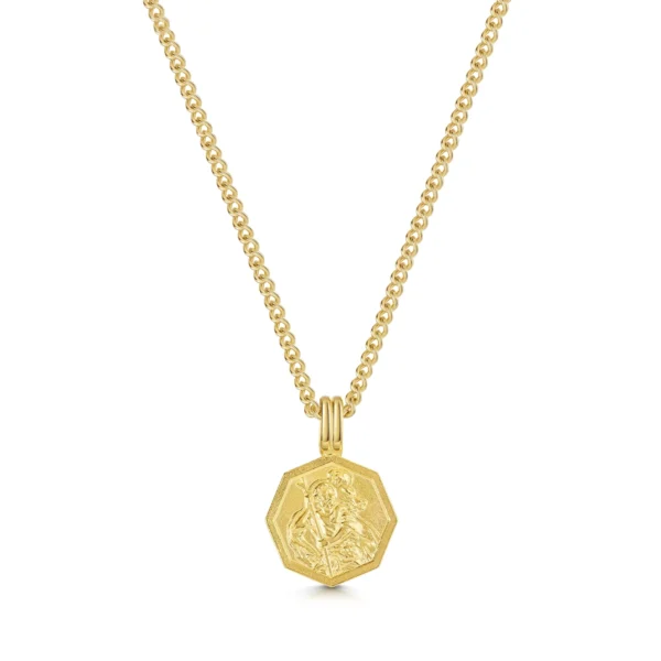 Octagonal St Christopher Necklace - Gold