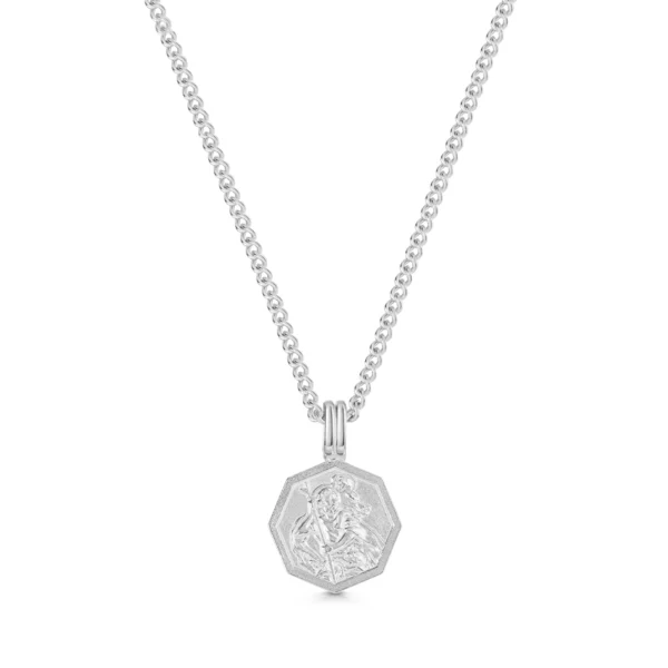 Octagonal St Christopher Necklace - Silver