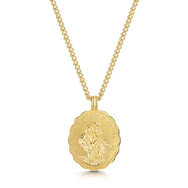 Oval 3D St Christopher Necklace - Gold