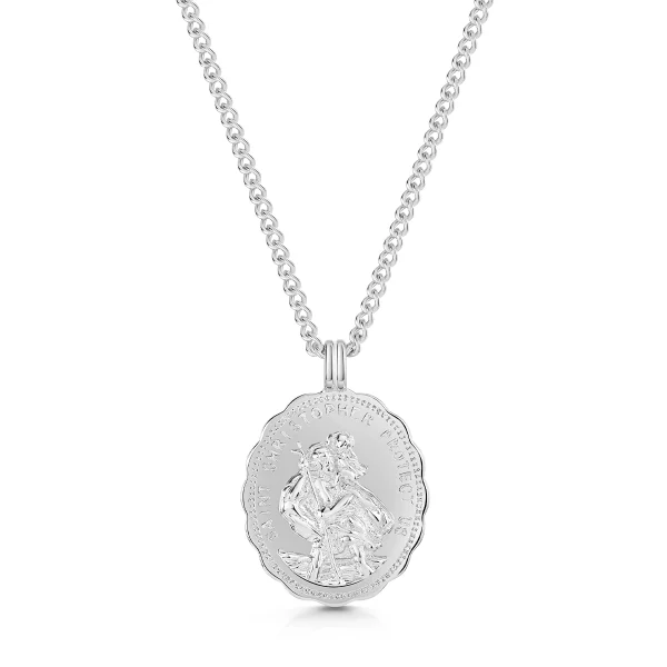 Oval 3D St Christopher Necklace - Silver