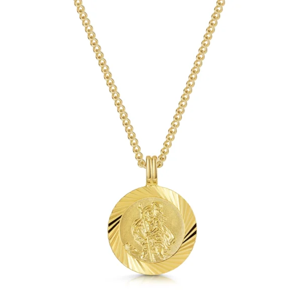 St Christopher Gold Necklace – Round Ridged-Edge