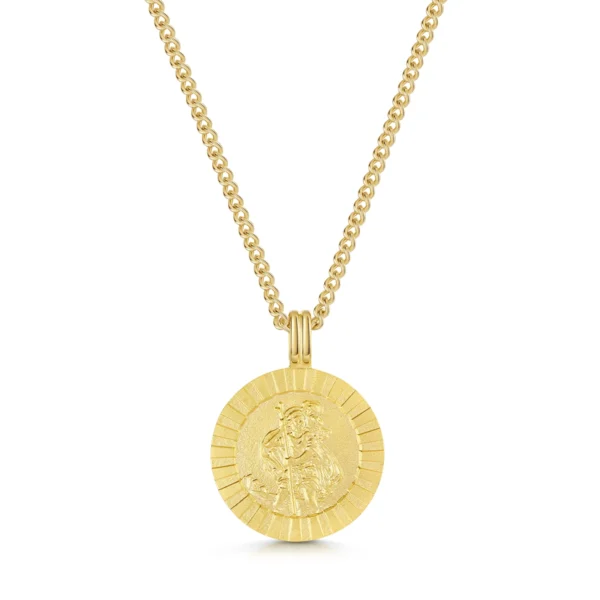 St Christopher Gold Necklace – Round Sunburst