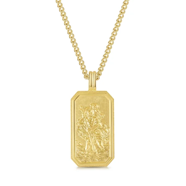 St Christopher Tall Rectangle Necklace - Gold